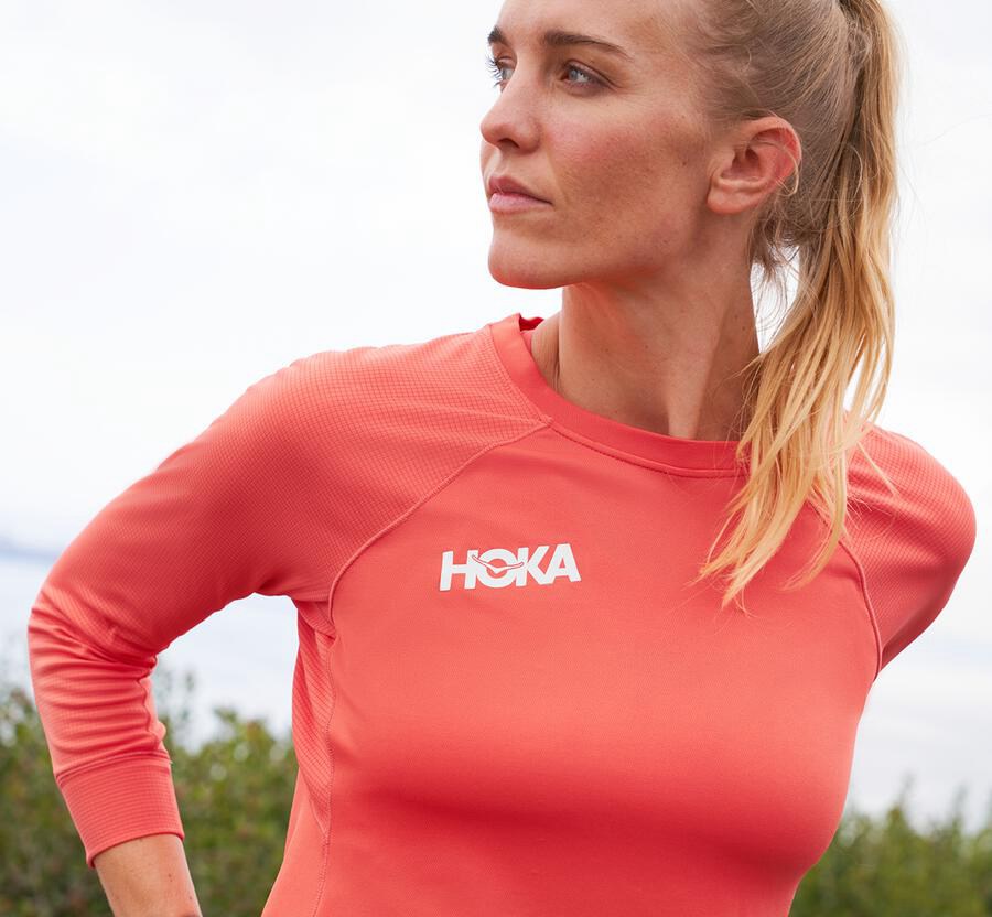 Hoka One One Top Damske Oranžové - Performance 3/4 Sleeve - 05321-FPAM